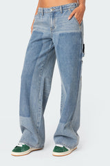 Faded Wash Low Rise Baggy Carpenter Jeans