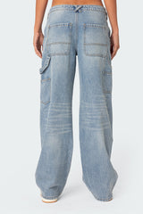 Faded Wash Low Rise Baggy Carpenter Jeans