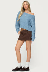 Oversized Off Shoulder Cable Knit Sweater