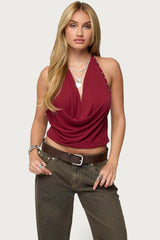 Irina Stud Cowl Neck Halter Top