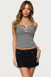 Lovina Textured Striped Halter Top