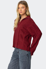 Oversized Quarter Zip Cable Knit Sweater