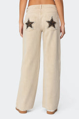 Leopard Star Low Rise Baggy Jeans