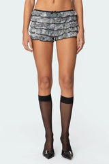 Camo Ruffled Mesh Shorts