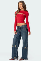 Slitted Distressed Low Rise Baggy Jeans