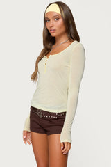 Ria Sheer Long Sleeve Henley Top