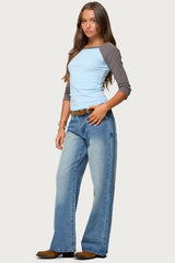 Keri Boat Neck Contrast Raglan Top