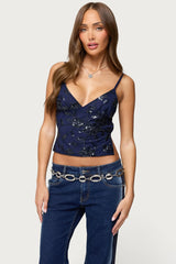 Pia Sequin Floral Backless Top