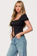 Lacey Split Front Lace Up Top