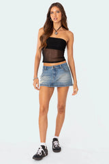 Distressed Denim Mini Skirt