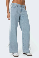 Ribbon Washed Low Rise Baggy Jeans
