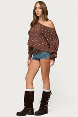 Oversized Off Shoulder Polka Dot Sweater
