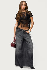 Kira Sheer Lace Fringe Top