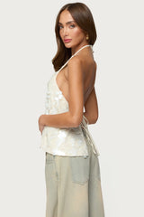 Ellorie Backless Sequin Halter Top