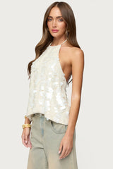 Ellorie Backless Sequin Halter Top