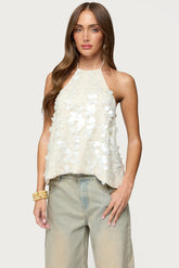 Ellorie Backless Sequin Halter Top