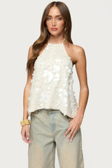Ellorie Backless Sequin Halter Top