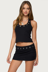 Havana Grommet Ribbed Halter Top