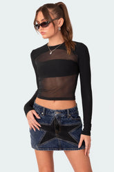Azal Half Ribbed Mesh Top