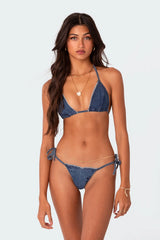 Didi Distressed Denim String Bikini Bottom