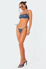 Deia Denim Rhinestone Bikini Top