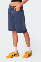 Oversized Low Rise Denim Bermuda Shorts