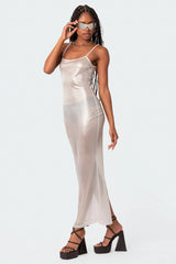 Nyla Sheer Glittery Back Slit Maxi Dress