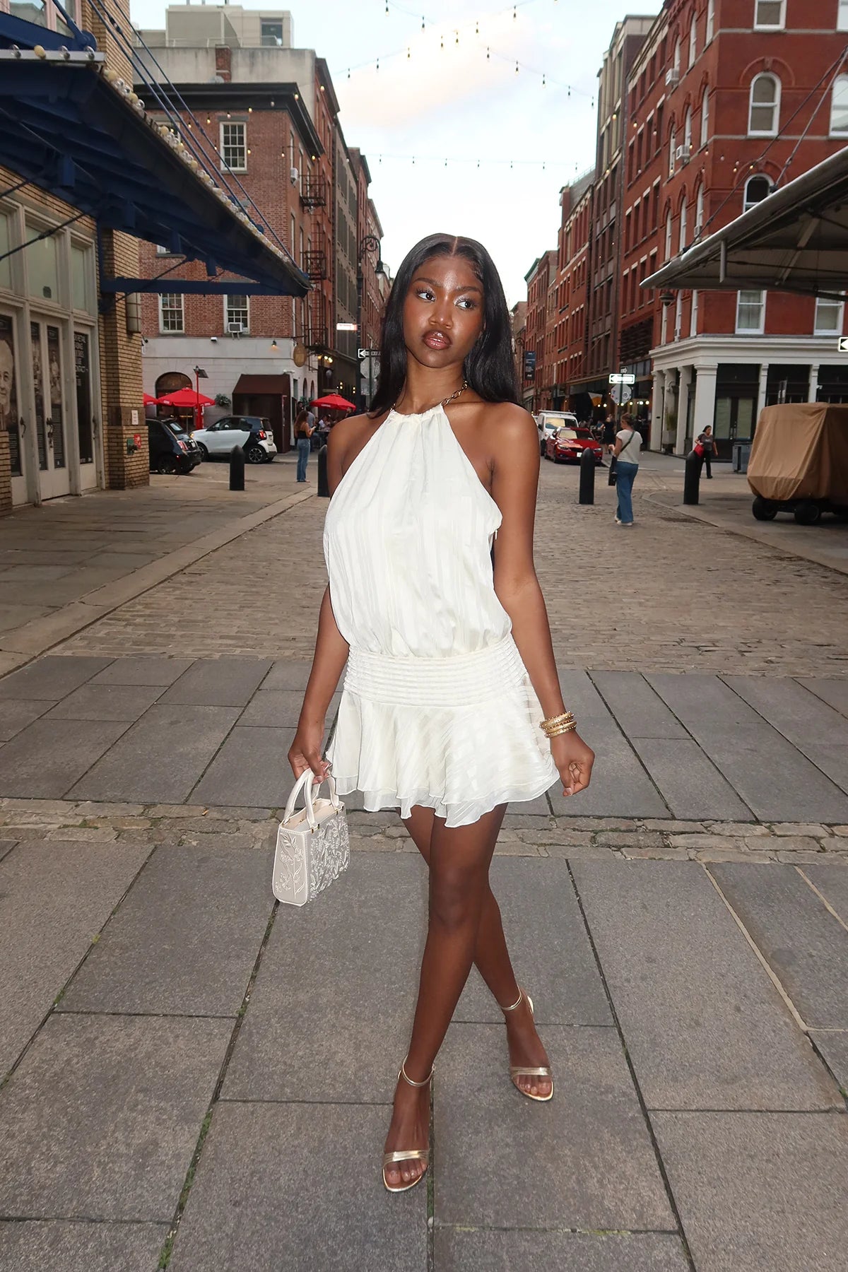 Glossy Striped Drop Waist Mini Dress