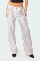 Jolene Metallic Low Rise Wide Leg Jeans