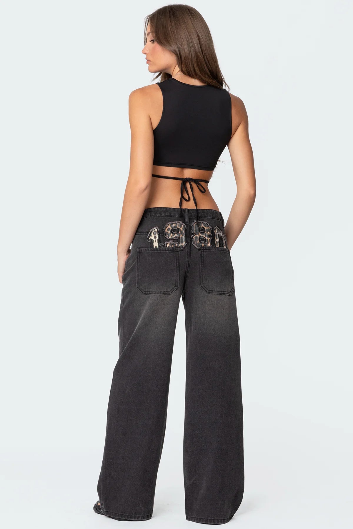 1980 Leopard Patch Low Rise Baggy Jeans