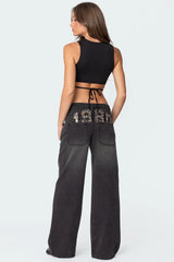 1980 Leopard Patch Low Rise Baggy Jeans