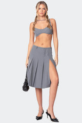 Ethel Side Slit Pleated Midi Skirt