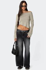 Petite Magda Acid Wash Low Rise Baggy Jeans