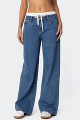 Boxer Detail Low Rise Baggy Jeans