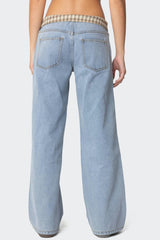 Peekaboo Plaid Low Rise Baggy Jeans