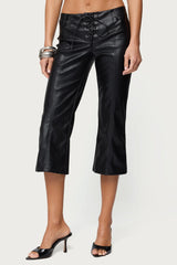 Lexy Faux Leather Flared Capri Pants