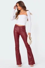 Luna Faux Leather Mid Rise Flared Jeans
