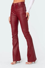Luna Faux Leather Mid Rise Flared Jeans