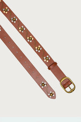 Flower Studded Faux Leather Belt
