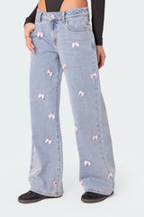Lucille Bow Low Rise Baggy Jeans