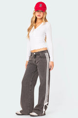 Ribbon Washed Low Rise Baggy Jeans