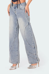 Oaklynn Stitch Detail Low Rise Baggy Jeans