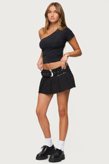 Kore Belt Pleated Denim Micro Skort