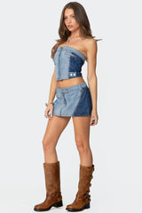 Reni Contrast Zip Denim Mini Skirt