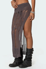Jaynie Distressed Knit Maxi Skirt