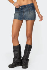 Guinevere Zip Washed Denim Mini Skirt