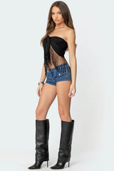 Jenna Sequin Fringe Wrap Top