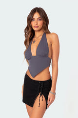 Open Back Triangle Halter Top
