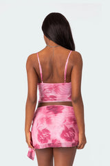 Wanda Printed Mesh Ruffled Tank Top