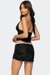 Klea Velvet Embroidery Halter Top